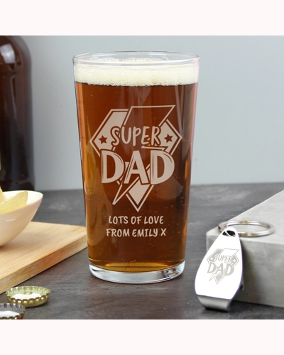 Personalised Super Dad Pint Glass & Bottle Opener Personalised Super Dad Pint Glass & Bottle Opener