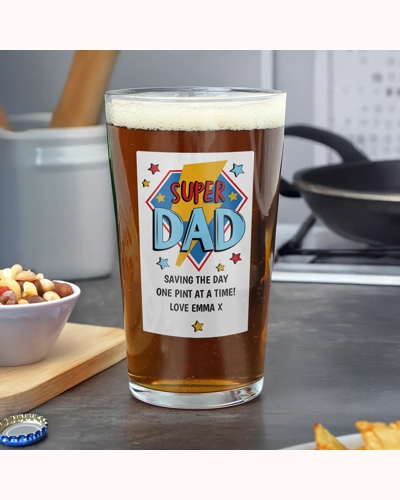 Personalised Super Dad Printed Beer Glass Personalised Super Dad Printed Beer Glass