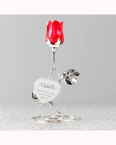 Personalised Swirls & Hearts Red Rose Bud Ornament