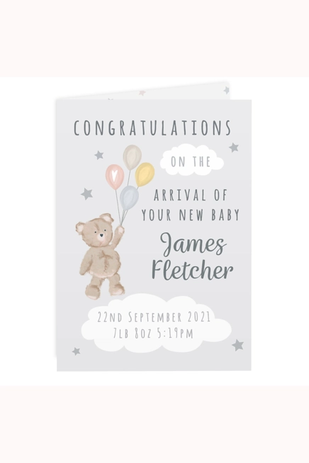 Personalised Teddy & Balloons Card