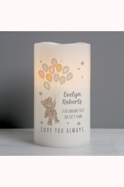 Personalised Teddy & Balloons Nightlight LED Candle