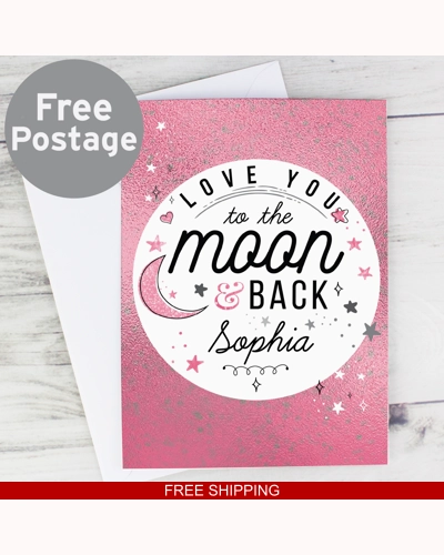 Personalised To The Moon & Back Pink Card Personalised To The Moon & Back Pink Card