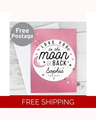 Personalised To The Moon & Back Pink Card
