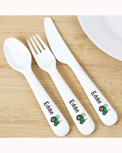 Personalised Tractor 3 Piece Plastic Cutlery Set