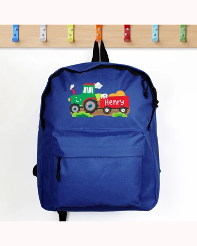 Personalised Tractor Blue Backpack