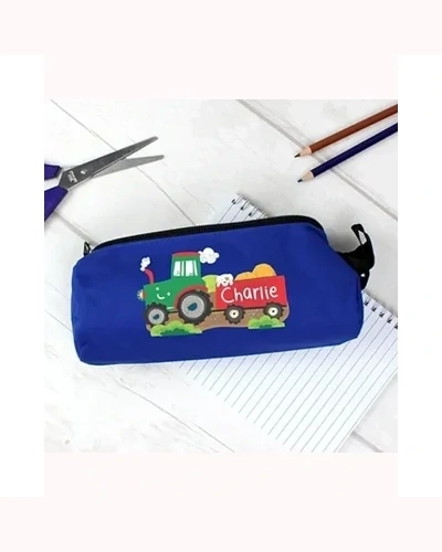 Personalised Tractor Blue Pencil Case