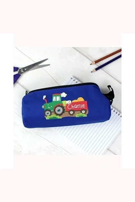 Personalised Tractor Blue Pencil Case