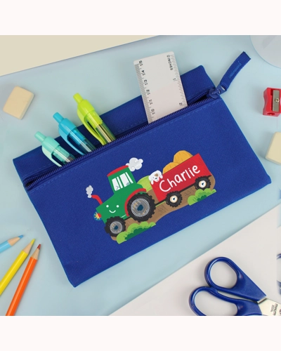Personalised Tractor Blue Pencil Case