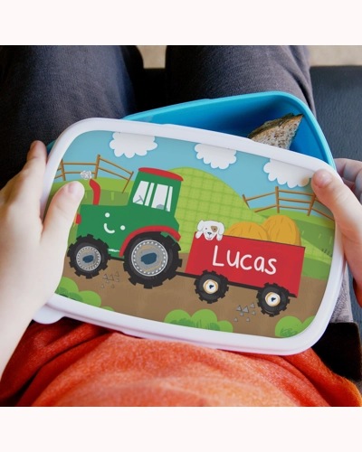 Personalised Tractor Name Only Blue Lunch Box