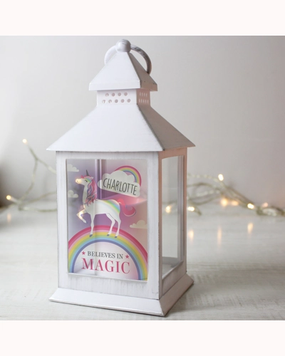 Personalised Unicorn Frost White Lantern