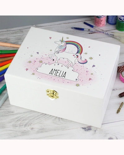 Personalised Unicorn White Wooden Keepsake Box