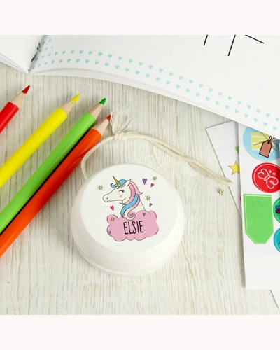 Personalised Unicorn White Wooden Yoyo