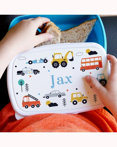 Personalised Vehicles Name Only Blue Lunch Box