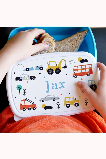 Personalised Vehicles Name Only Blue Lunch Box