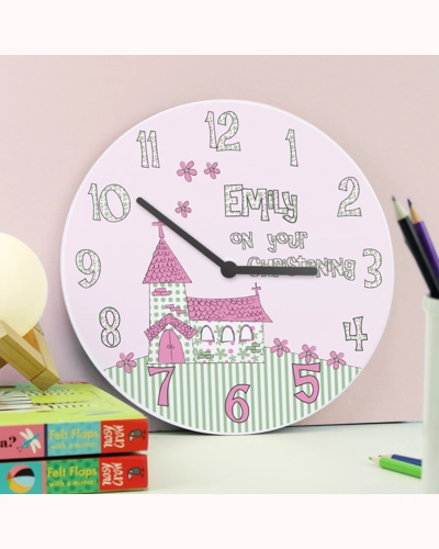 Personalised Whimsical Church Christening Clock