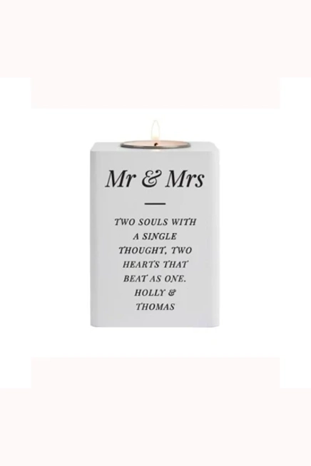 Personalised White Wooden Tea Light Holder