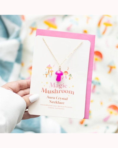 Pink Aura Crystal Mushroom Necklace Greeting Card Pink Aura Crystal Mushroom Necklace Greeting Card
