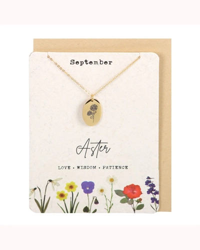 September Aster Birth Flower Necklace Card September Aster Birth Flower Necklace Card