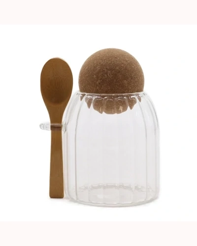 Sm Cottage Bamboo Glass Jar - Ribbed & Spoon 10cm Sm Cottage Bamboo Glass Jar - Ribbed & Spoon 10cm