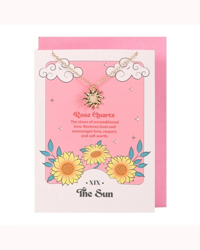 The Sun Celestial Rose Quartz Necklace Greeting Card The Sun Celestial Rose Quartz Necklace Greeting Card