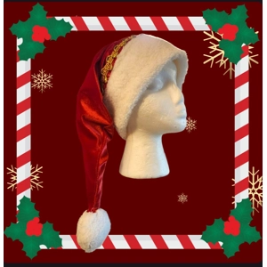 Velvet santa hat with designer gold trim