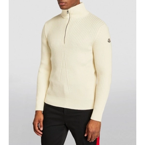 MONCLER Wool Half-Zip White Sweater Size XL MONCLER Wool Half-Zip White Sweater Size XL