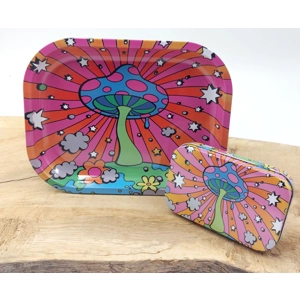 Hippy Trippy Mushroom Rolling Tray & Baccy Tin Set
