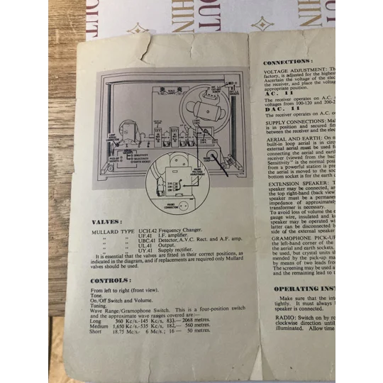 Original Operating Instructions for Bush AC11 / DAC11 Vintage Valve Radio