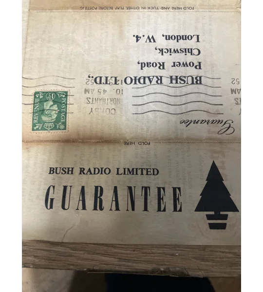 1952 Bush AC11 receipt and guarantee —