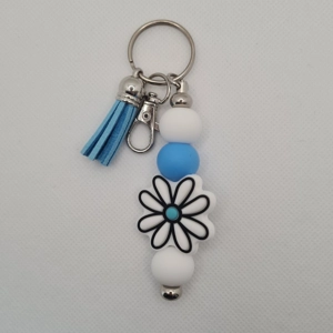 Blue Daisy Silicone Bead Keychain
