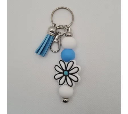 Blue Daisy Silicone Bead Keychain