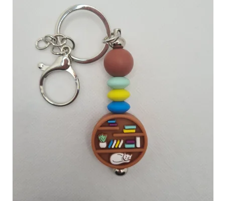Bookshelf Silicone Bead Keychain
