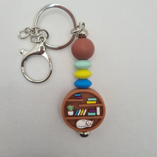 Bookshelf Silicone Bead Keychain