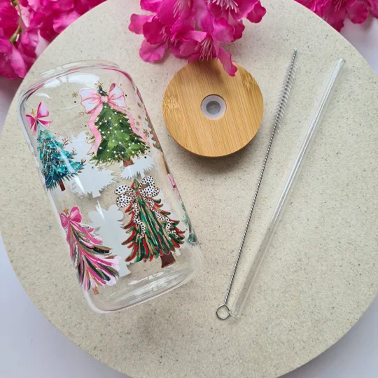Bow Christmas Trees Glass Cup