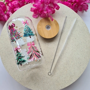 Bow Christmas Trees Glass Cup