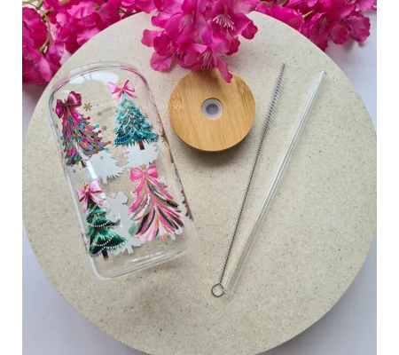 Bow Christmas Trees Glass Cup