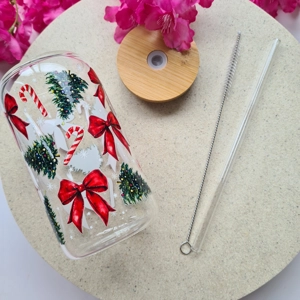 Christmas Bows and Candy Canes Glass Cup