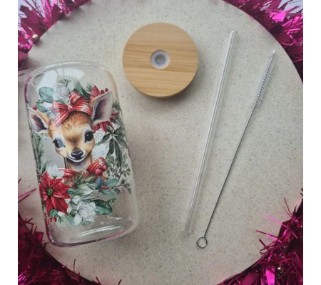 Christmas Deer Glass Cup
