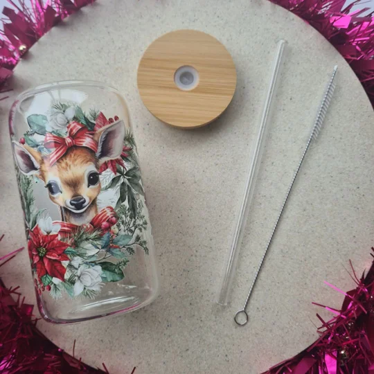 Christmas Deer Glass Cup
