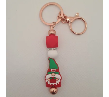 Christmas Gnome Silicone Bead Keychain