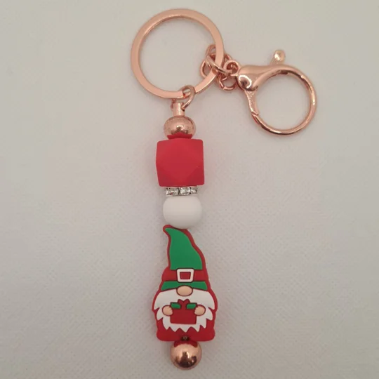 Christmas Gnome Silicone Bead Keychain