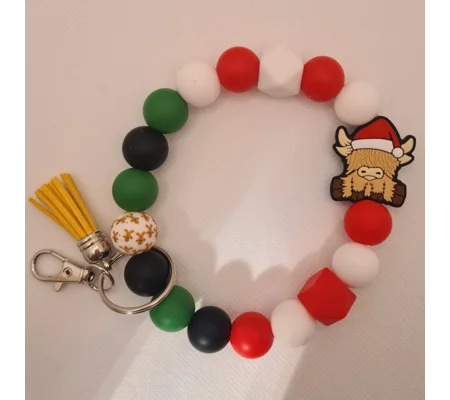 Christmas Highland Cow Silicone Bead Wristlet
