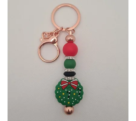 Christmas Wreath Silicone Bead Keychain