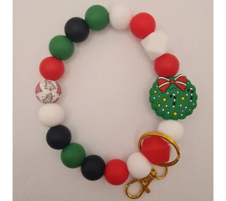 Christmas Wreath Silicone Bead Wristlet