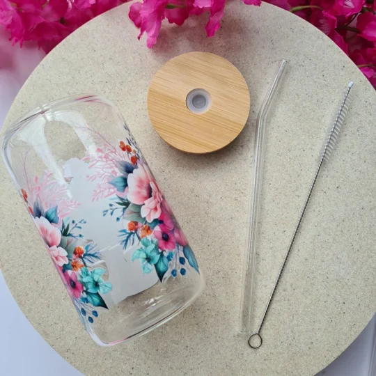 Floral Boots Glass Cup