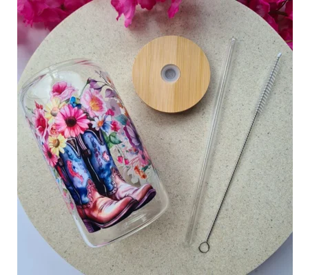 Floral Boots Glass Cup
