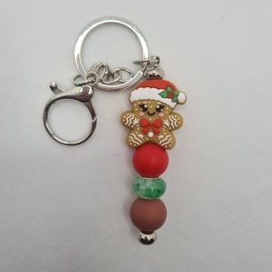 Gingerbread Man Silicone Bead Keychain