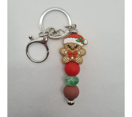 Gingerbread Man Silicone Bead Keychain