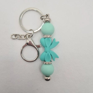 Mint Green Bow Silicone Bead Keychain