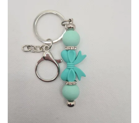 Mint Green Bow Silicone Bead Keychain